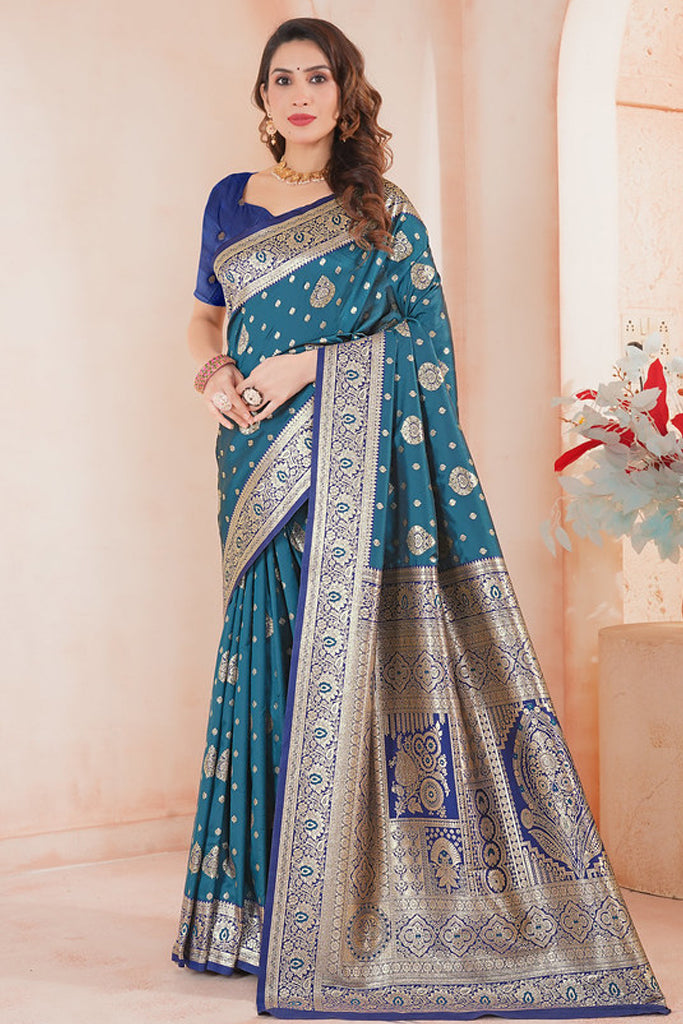 Rama Banarasi Silk Saree for Women – Traditional & Elegant Ethnic Wear