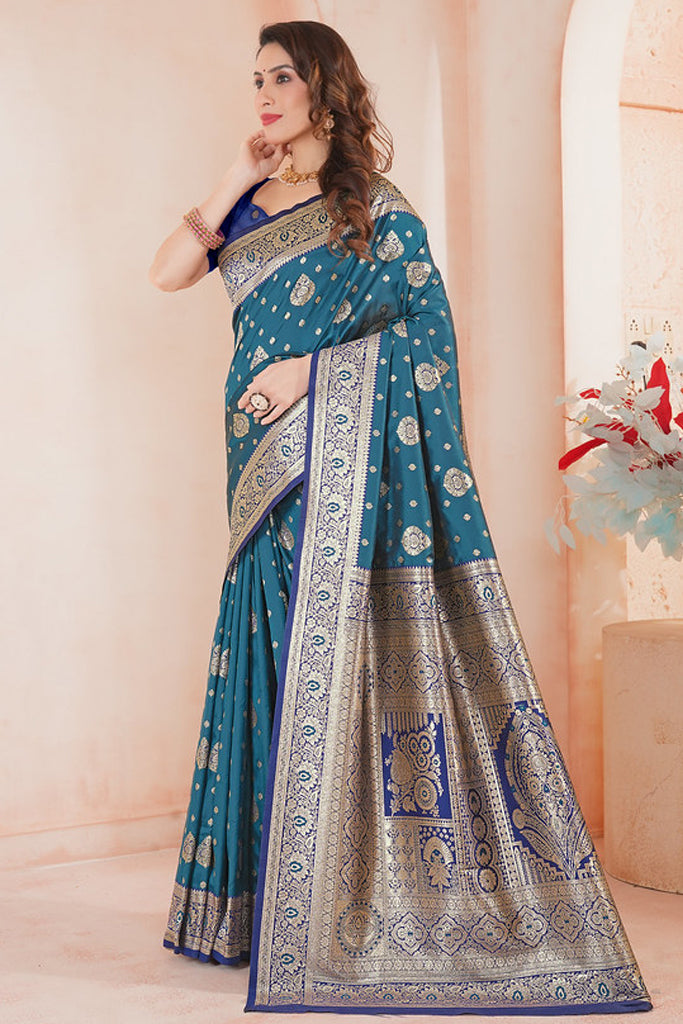 Rama Banarasi Silk Saree for Women – Traditional & Elegant Ethnic Wear