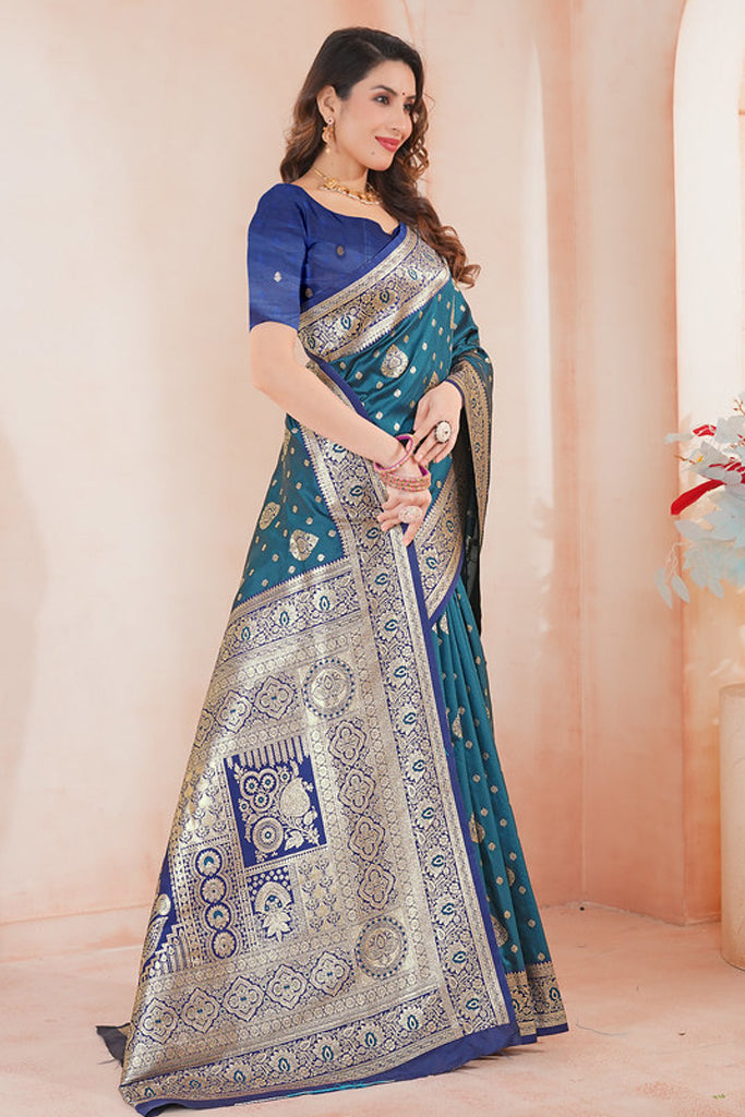 Rama Banarasi Silk Saree for Women – Traditional & Elegant Ethnic Wear