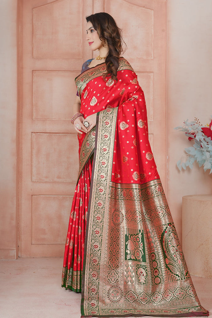 Red  Banarasi Silk Saree for Women – Traditional & Elegant Ethnic Wear