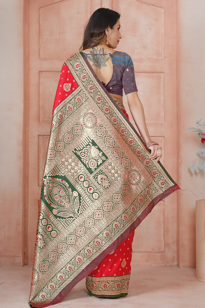 Red  Banarasi Silk Saree for Women – Traditional & Elegant Ethnic Wear