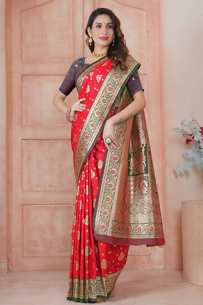 Red  Banarasi Silk Saree for Women – Traditional & Elegant Ethnic Wear