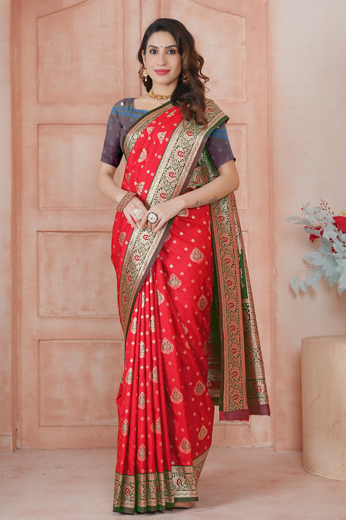 Red  Banarasi Silk Saree for Women – Traditional & Elegant Ethnic Wear
