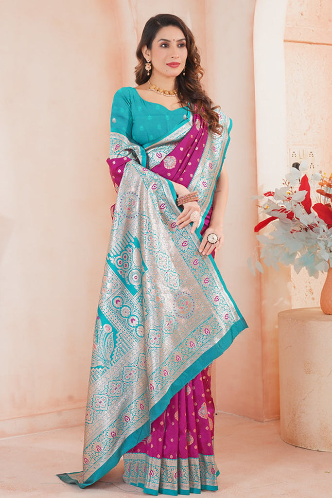 Violet  Banarasi Silk Saree for Women – Traditional & Elegant Ethnic Wear