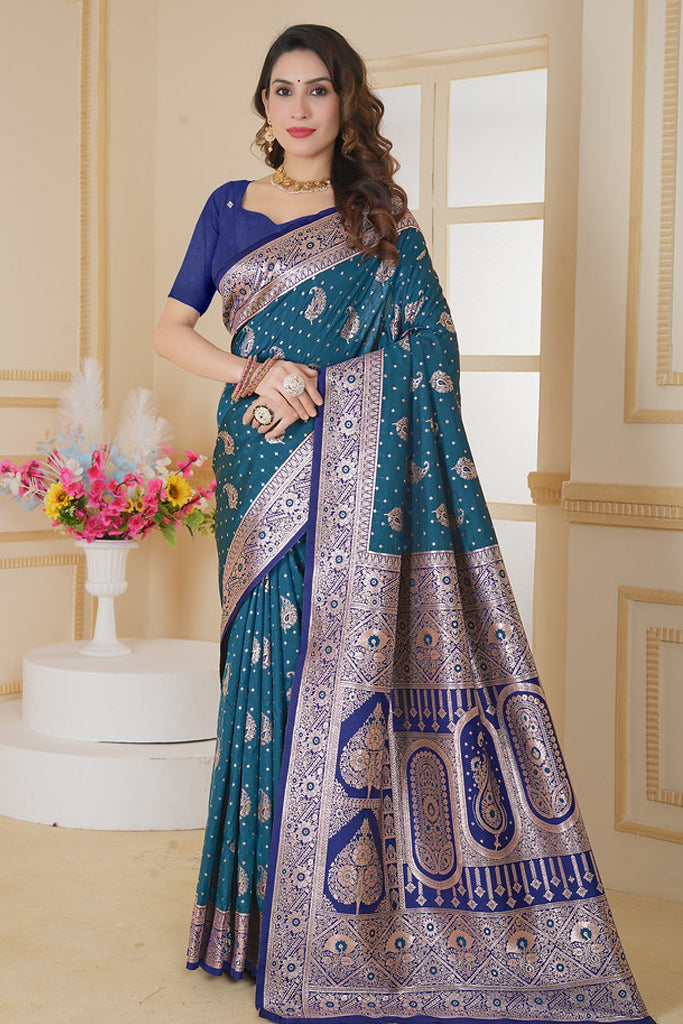 Teal Banarasi Saree for Women – Traditional & Elegant Ethnic Wear