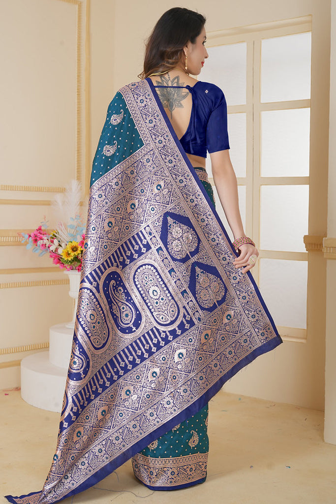 Teal Banarasi Saree for Women – Traditional & Elegant Ethnic Wear