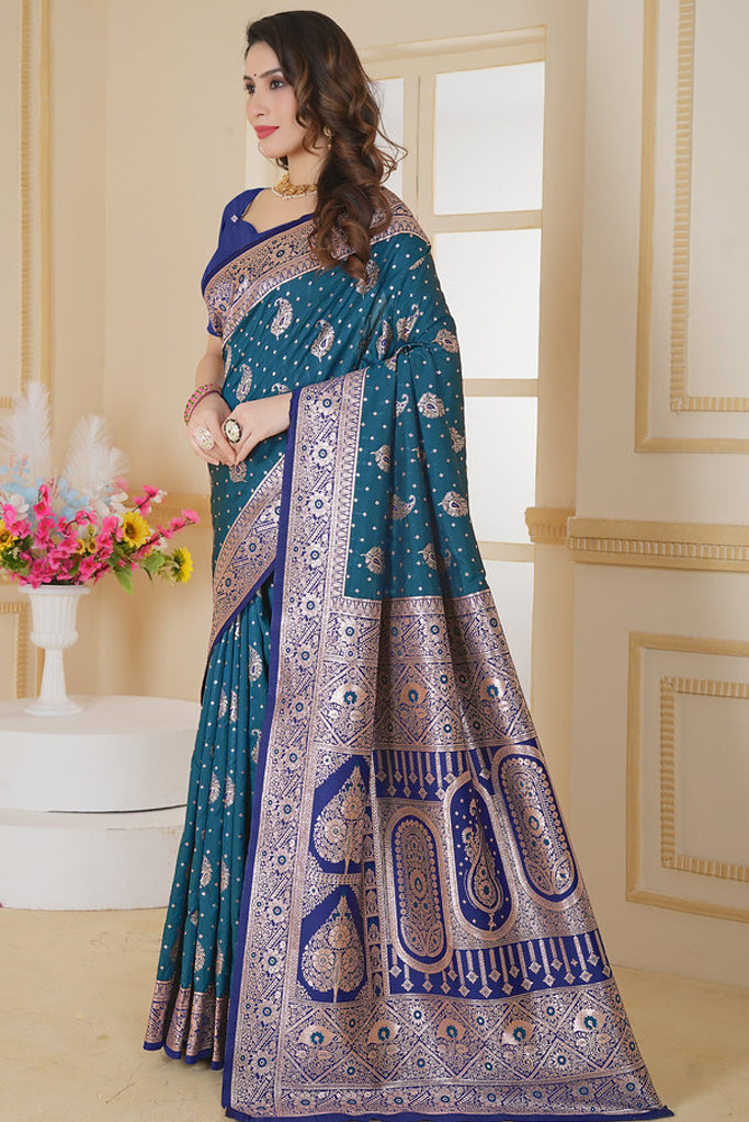 Teal Banarasi Saree for Women – Traditional & Elegant Ethnic Wear