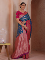 Blue Silk Blend Saree for Women – Elegant & Comfortable Ethnic Wear