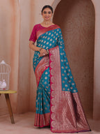 Teal Silk Blend Saree for Women – Elegant & Comfortable Ethnic Wear