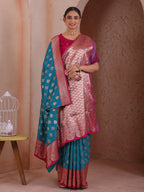 Teal Silk Blend Saree for Women – Elegant & Comfortable Ethnic Wear