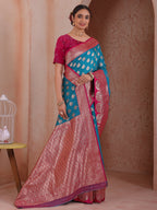 Teal Silk Blend Saree for Women – Elegant & Comfortable Ethnic Wear