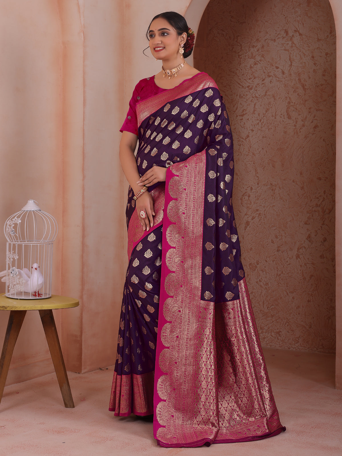 Wine Silk Blend Saree for Women – Elegant & Comfortable Ethnic Wear