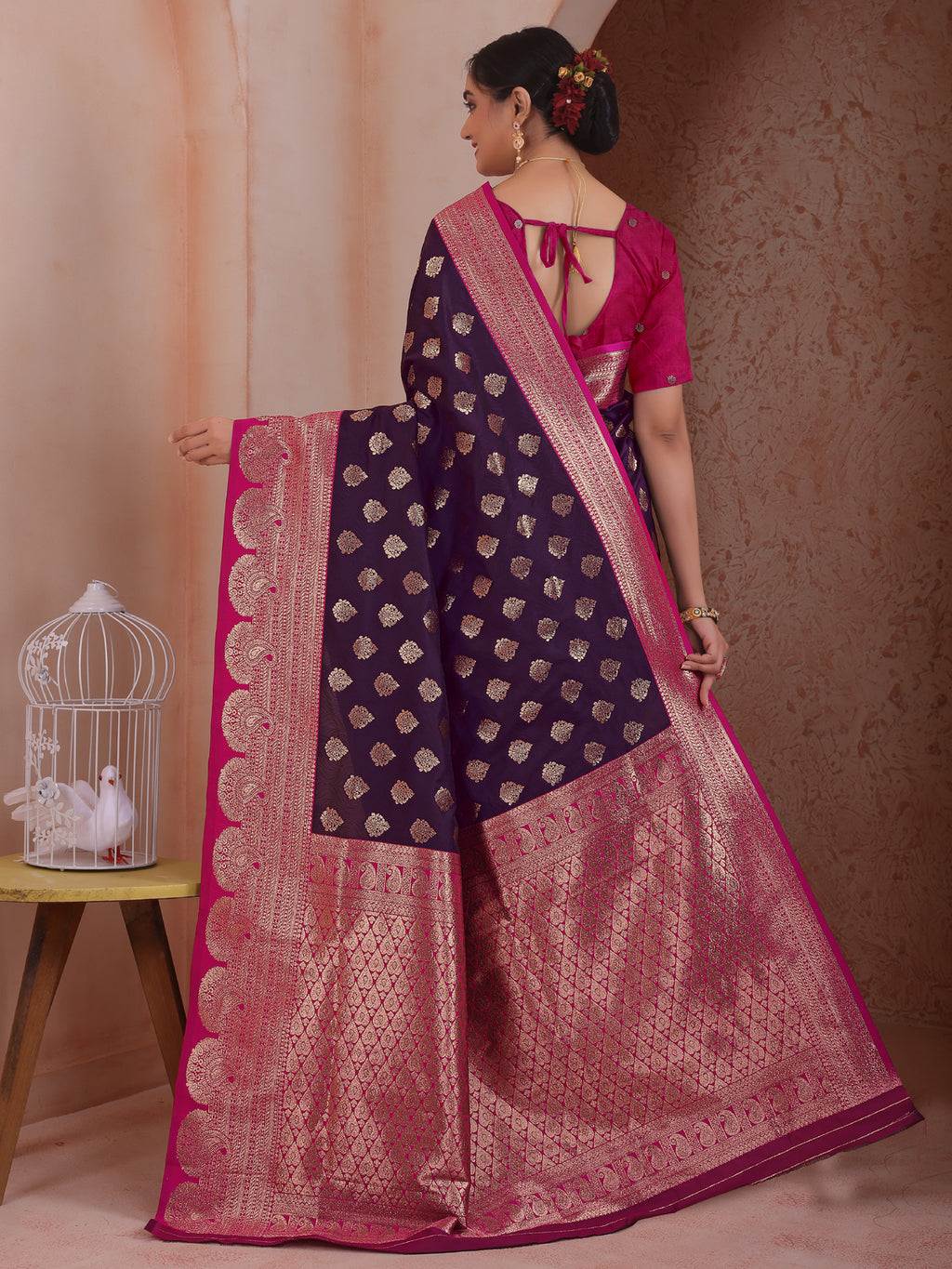 Wine Silk Blend Saree for Women – Elegant & Comfortable Ethnic Wear