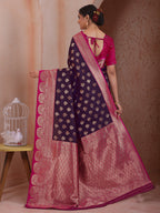 Wine Silk Blend Saree for Women – Elegant & Comfortable Ethnic Wear