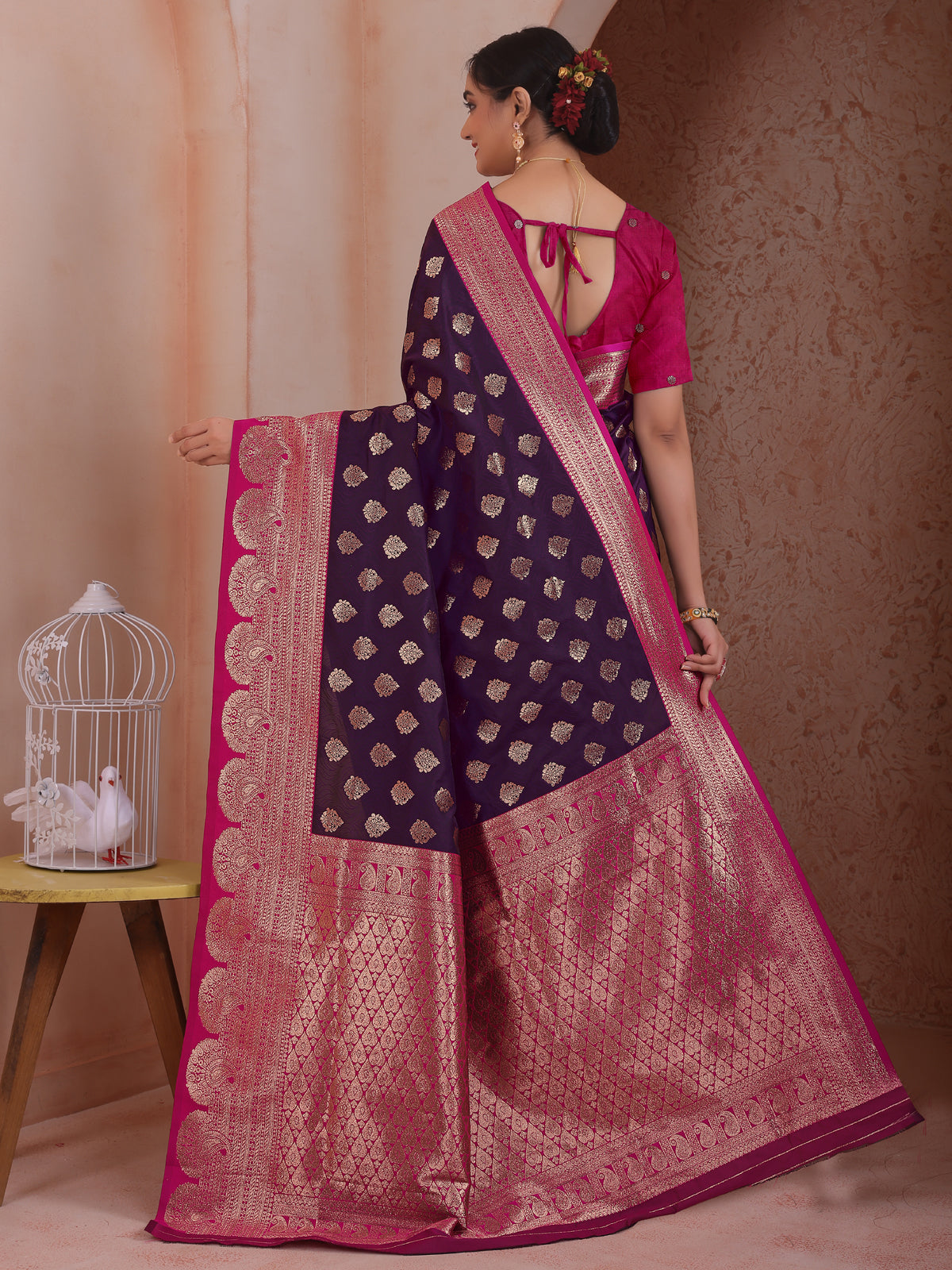 Wine Silk Blend Saree for Women – Elegant & Comfortable Ethnic Wear