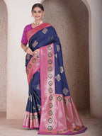 Navy Blue Art Silk Saree for Women – Elegant & Stylish Ethnic Wear