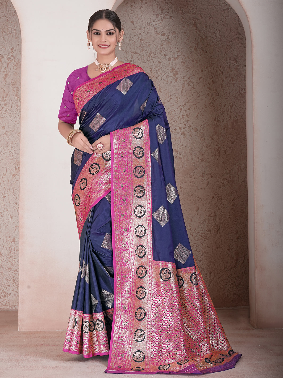 Navy Blue Art Silk Saree for Women – Elegant & Stylish Ethnic Wear