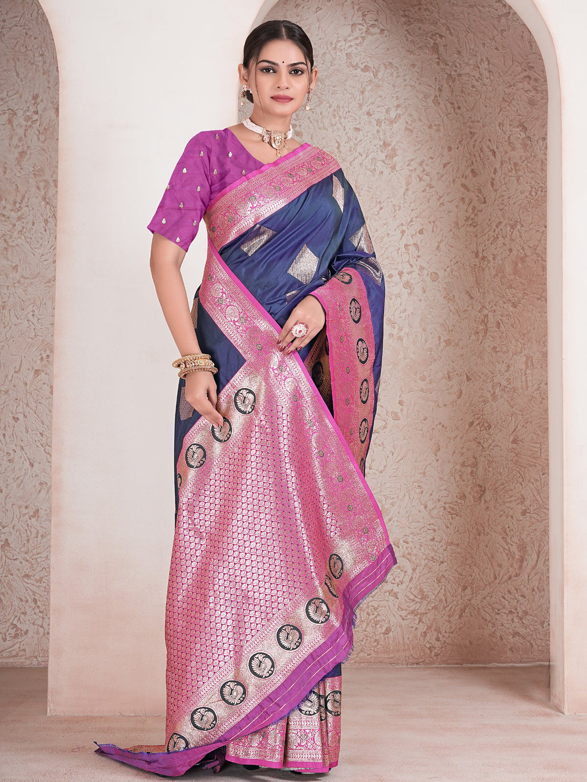 Navy Blue Art Silk Saree for Women – Elegant & Stylish Ethnic Wear