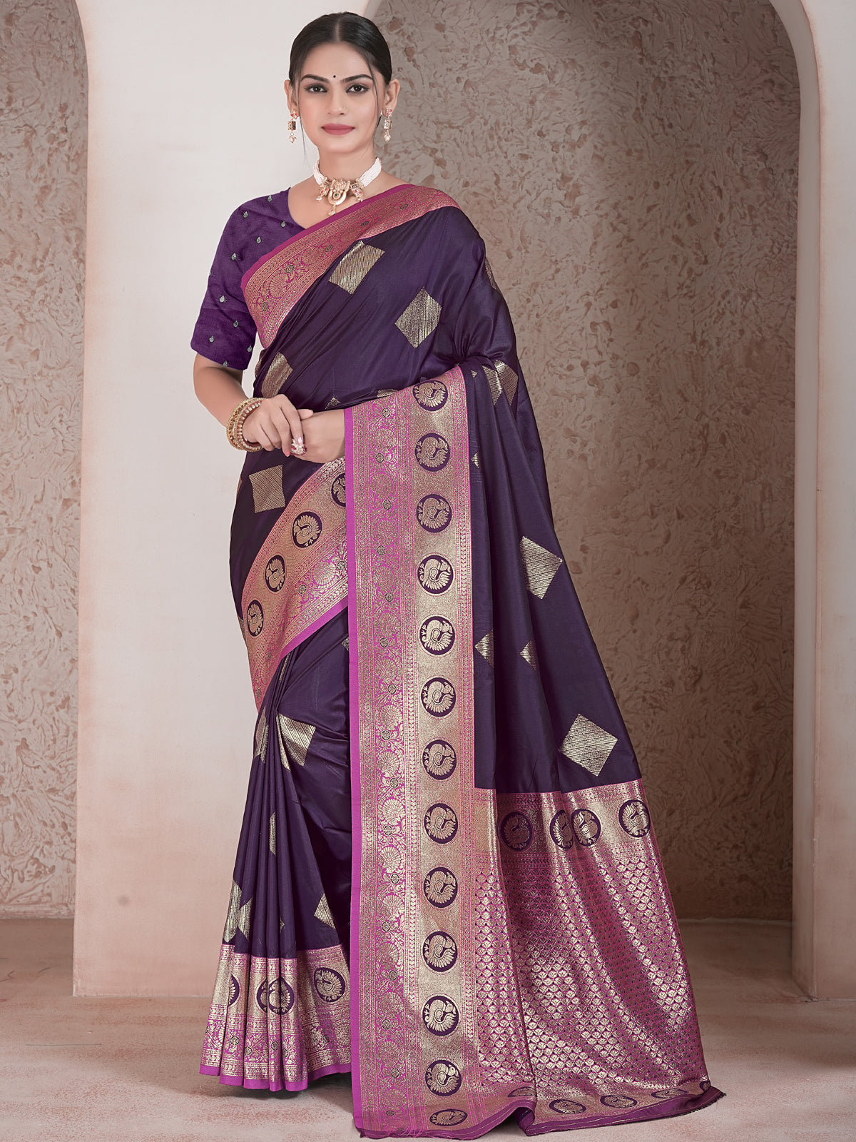 Wine Art Silk Saree for Women – Elegant & Stylish Ethnic Wear
