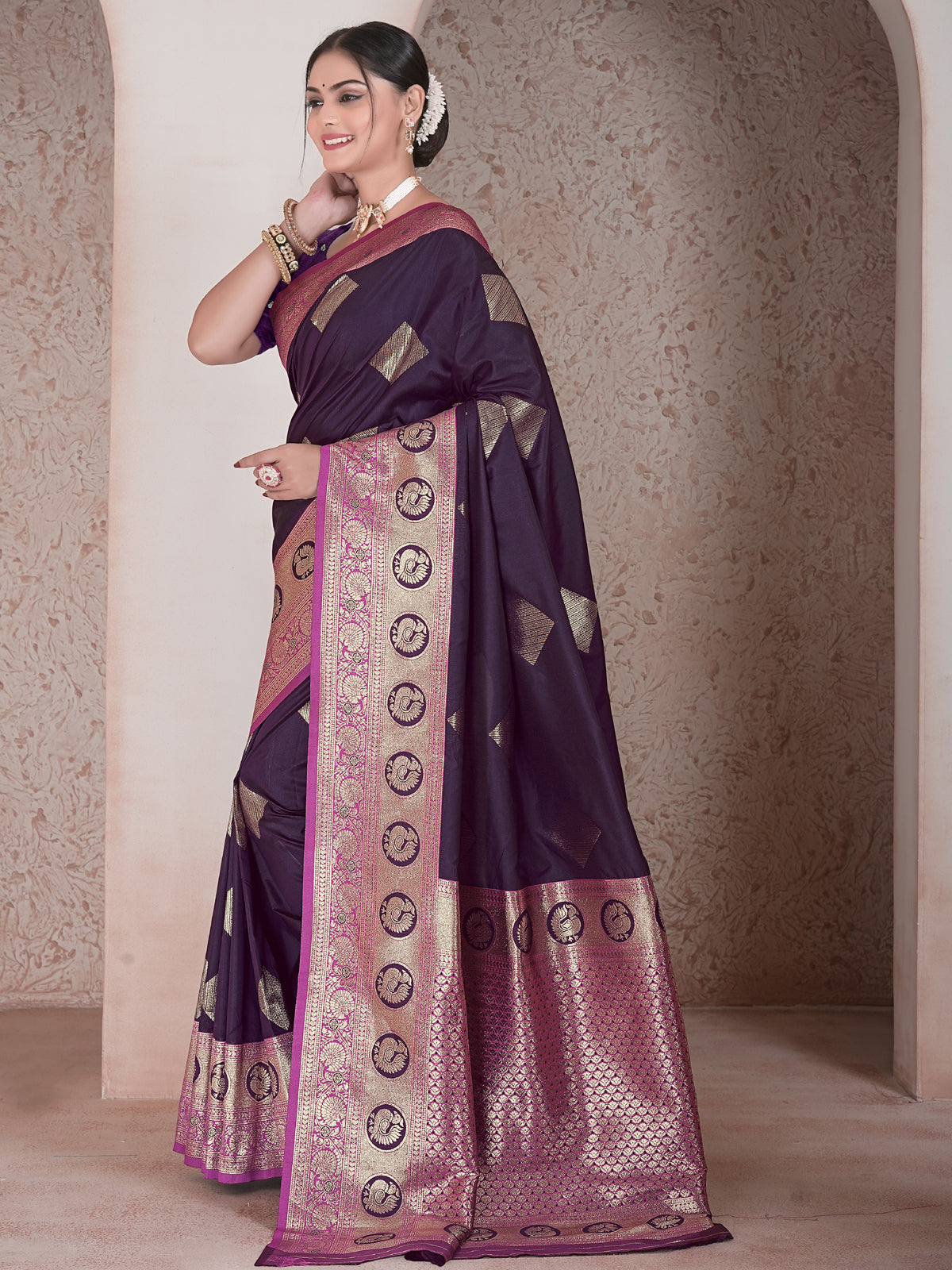 Wine Art Silk Saree for Women – Elegant & Stylish Ethnic Wear