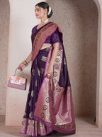 Wine Art Silk Saree for Women – Elegant & Stylish Ethnic Wear