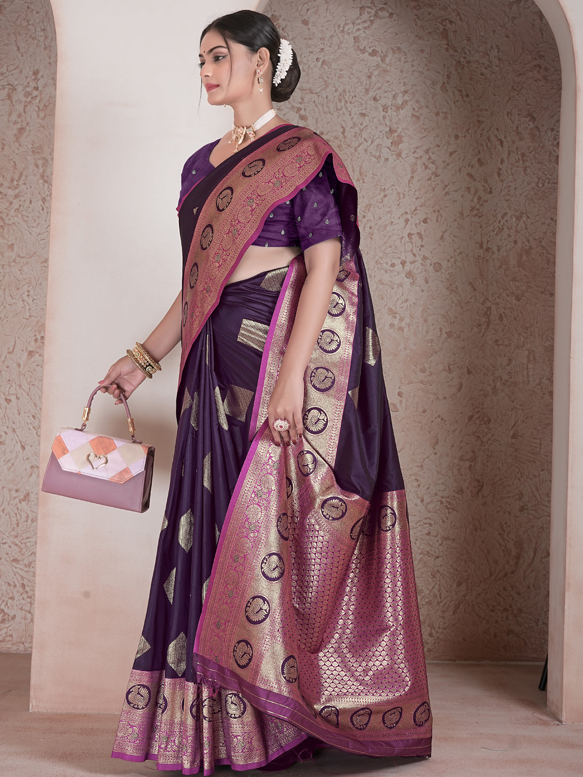 Wine Art Silk Saree for Women – Elegant & Stylish Ethnic Wear