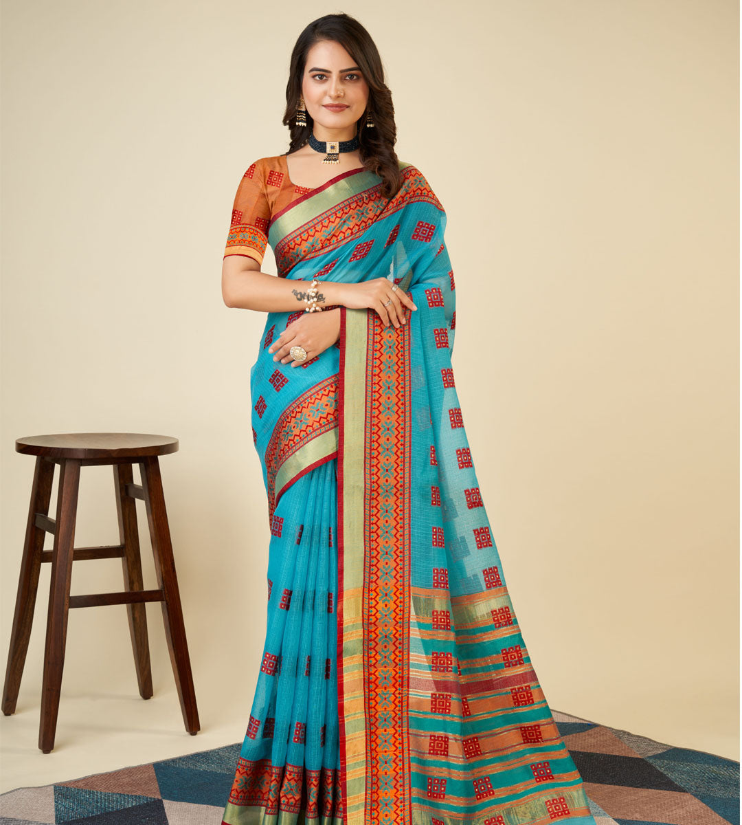 Banarasi Elegance in Breathable Semi Cotton Blue Saree –For All Wedding Celebrations