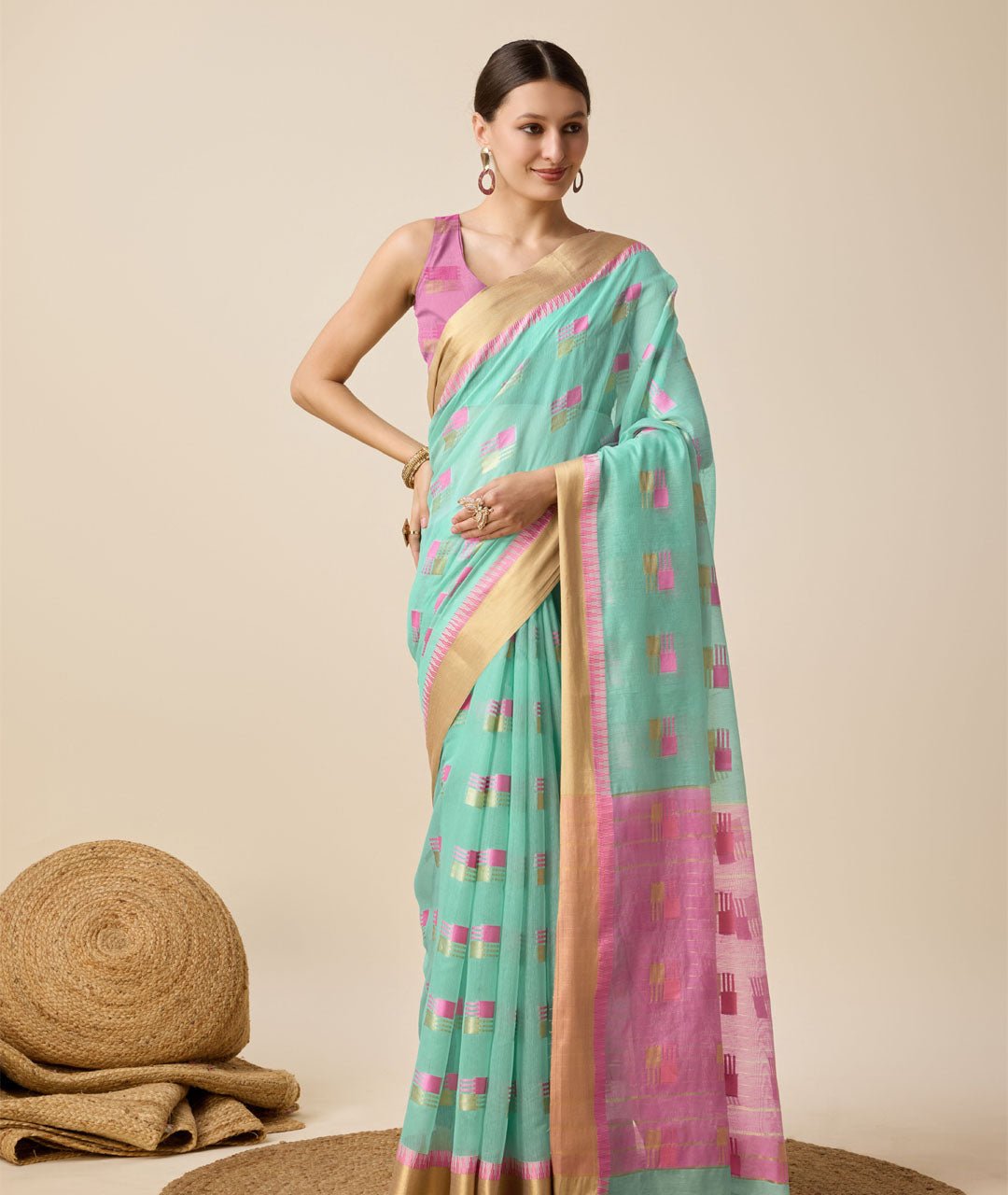 Banarasi Elegance in Breathable Semi Cotton Skyblue Saree –For All Wedding Celebrations