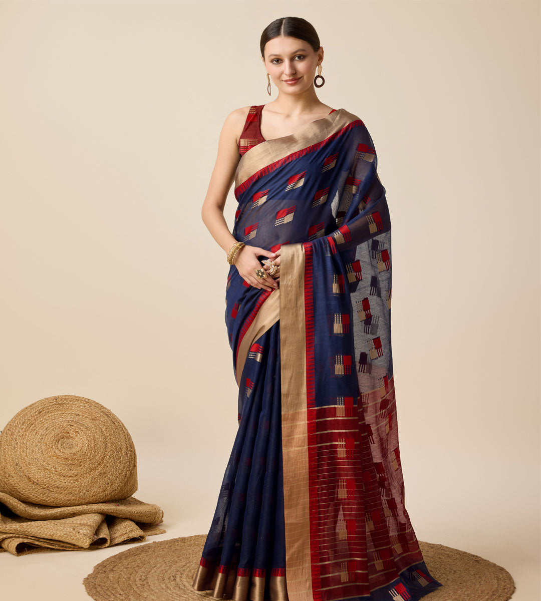 Banarasi Elegance in Breathable Semi Cotton NavyBlue Saree –For All Wedding Celebrations