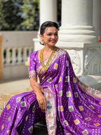 Purple Varni Fabrics Women Floral Dolla Silk Tassels and Latkans Saree comes With Matching Blouse