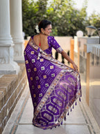 Purple Varni Fabrics Women Floral Dolla Silk Tassels and Latkans Saree comes With Matching Blouse