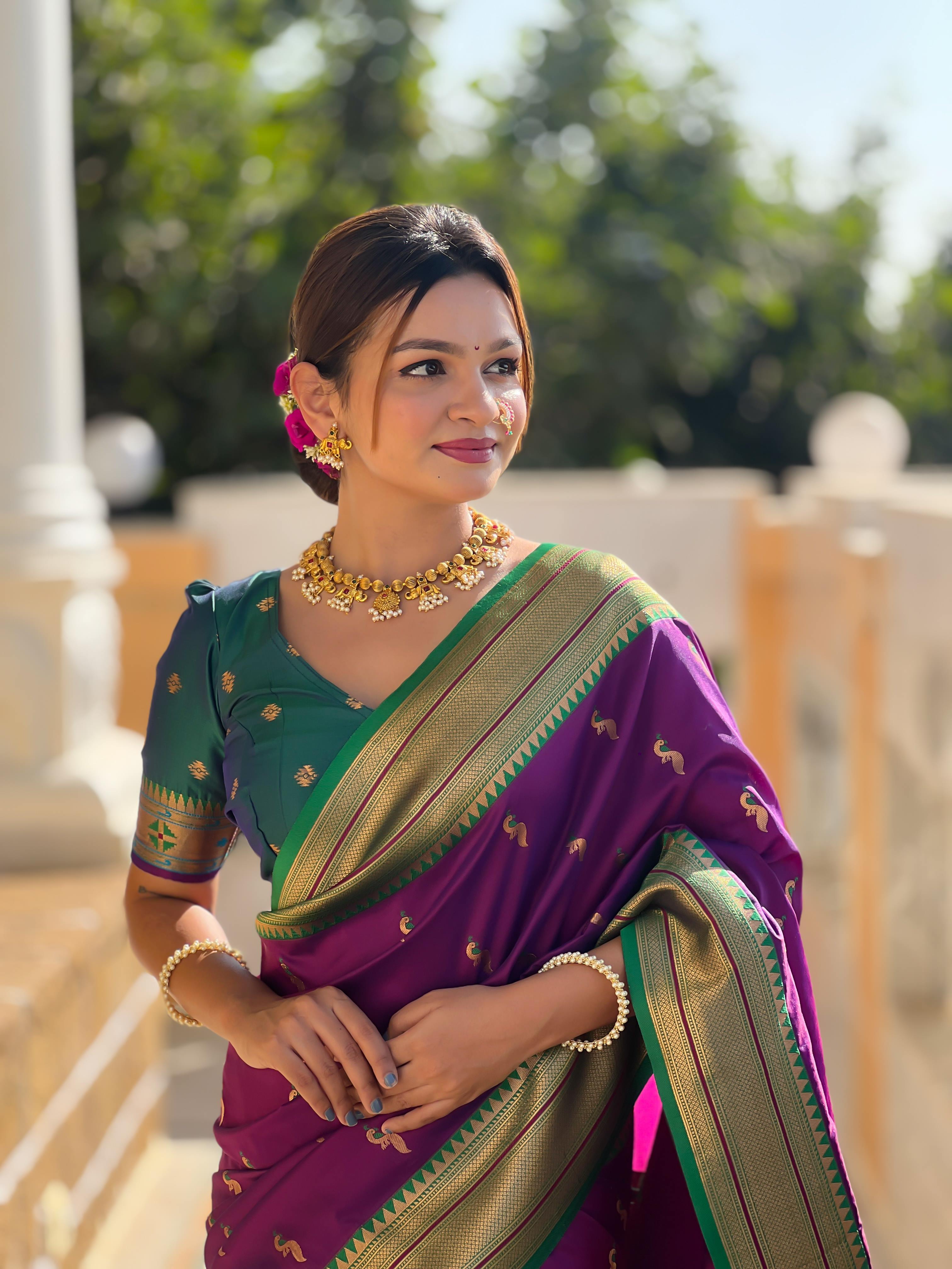 Wine Traditional Paithani Silk Saree with Tassels & Latkans – Includes Matching Blouse