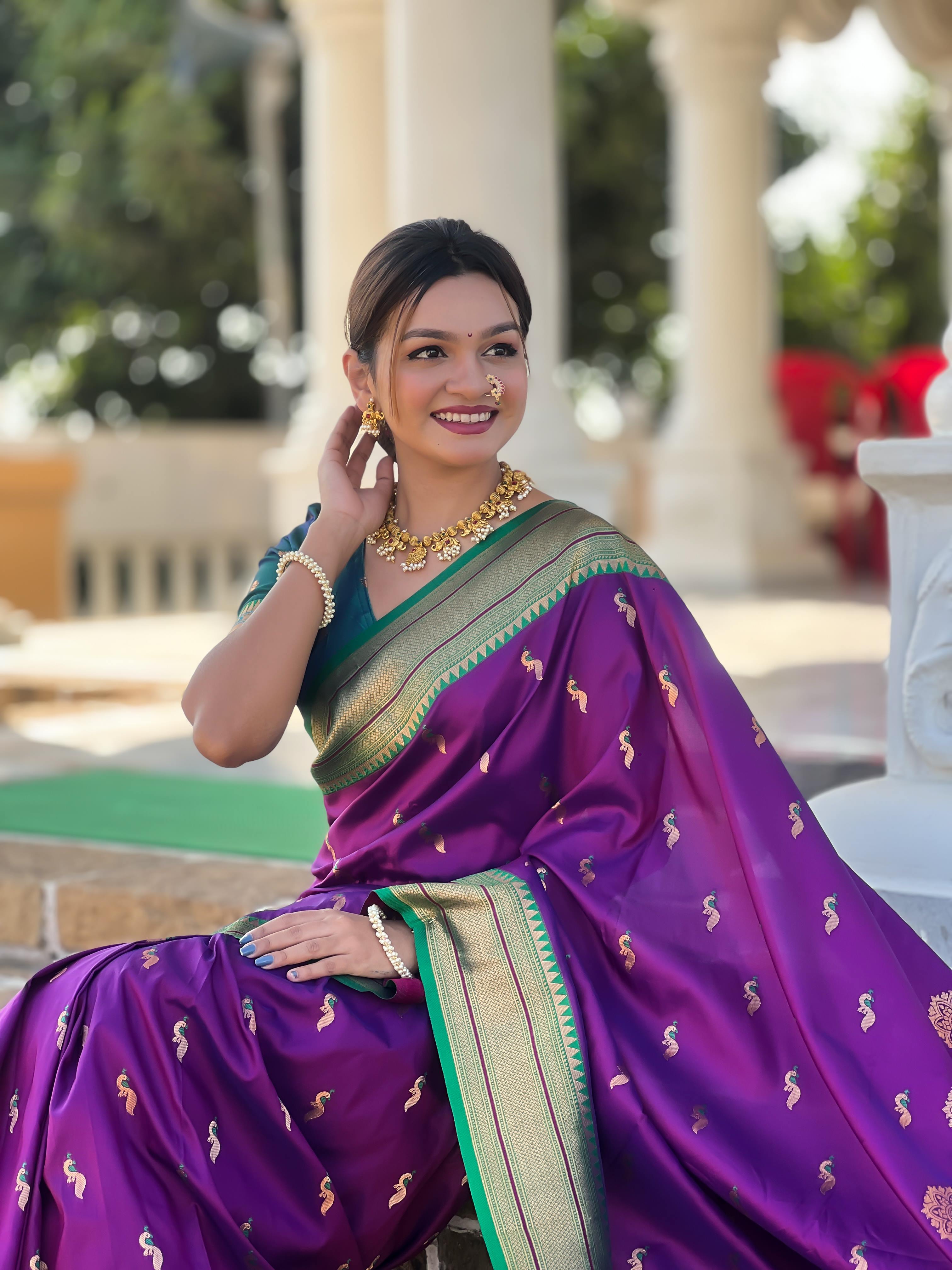 Wine Traditional Paithani Silk Saree with Tassels & Latkans – Includes Matching Blouse