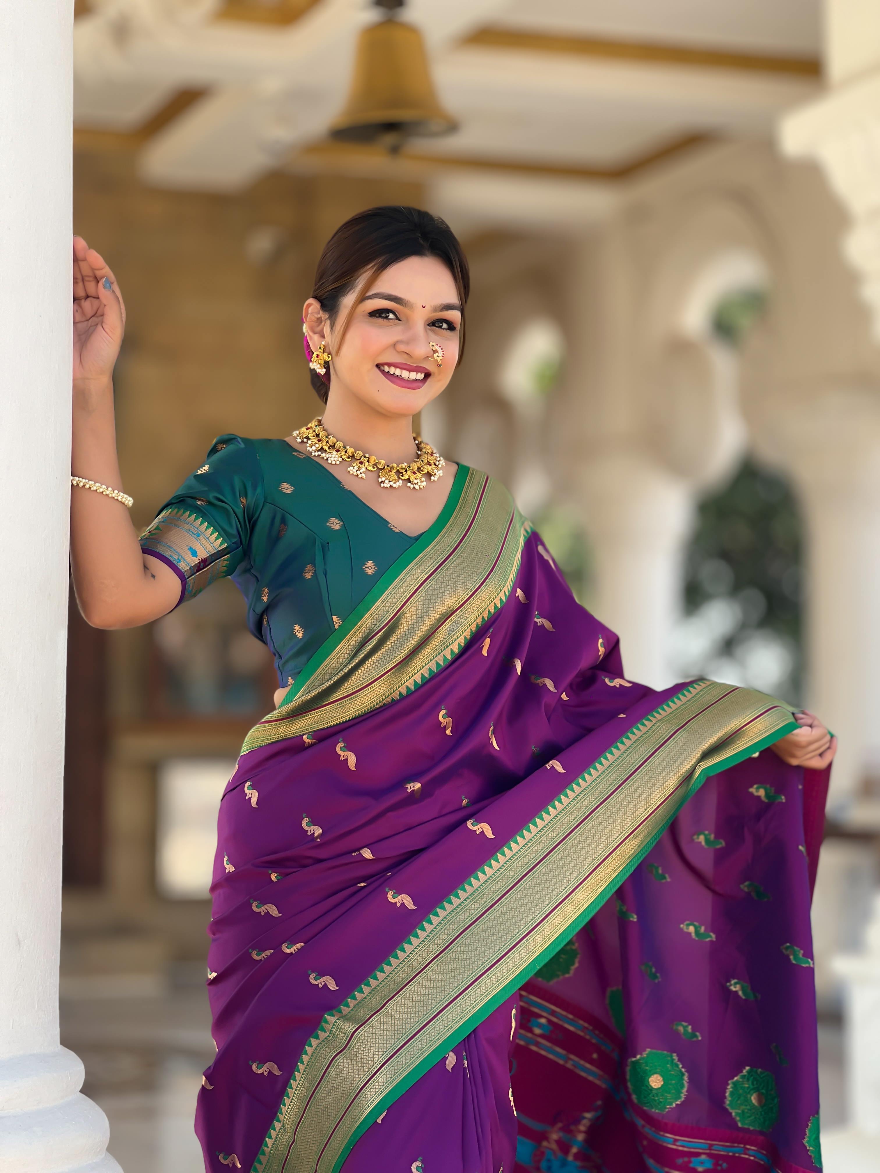 Wine Traditional Paithani Silk Saree with Tassels & Latkans – Includes Matching Blouse