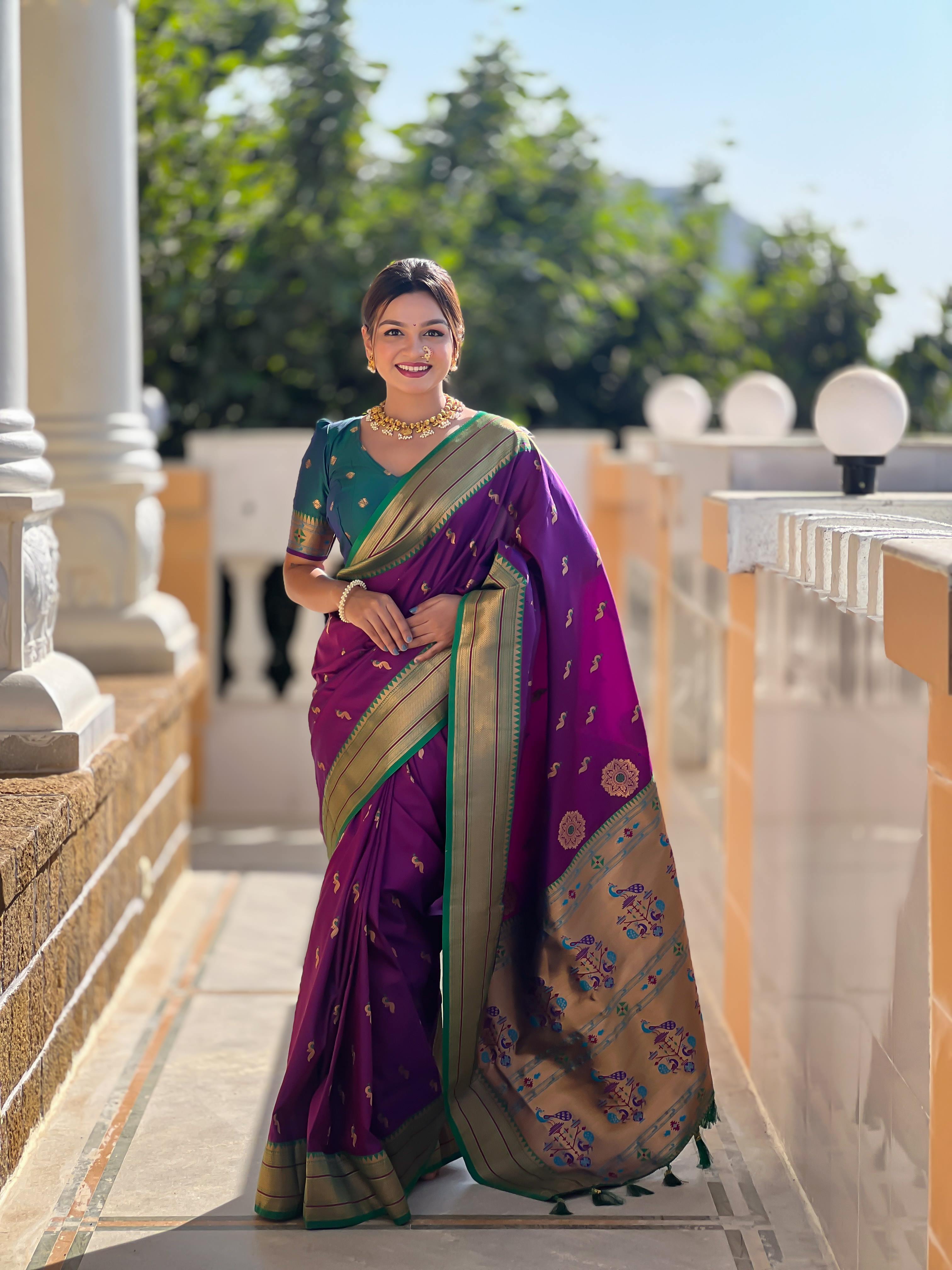 Wine Traditional Paithani Silk Saree with Tassels & Latkans – Includes Matching Blouse