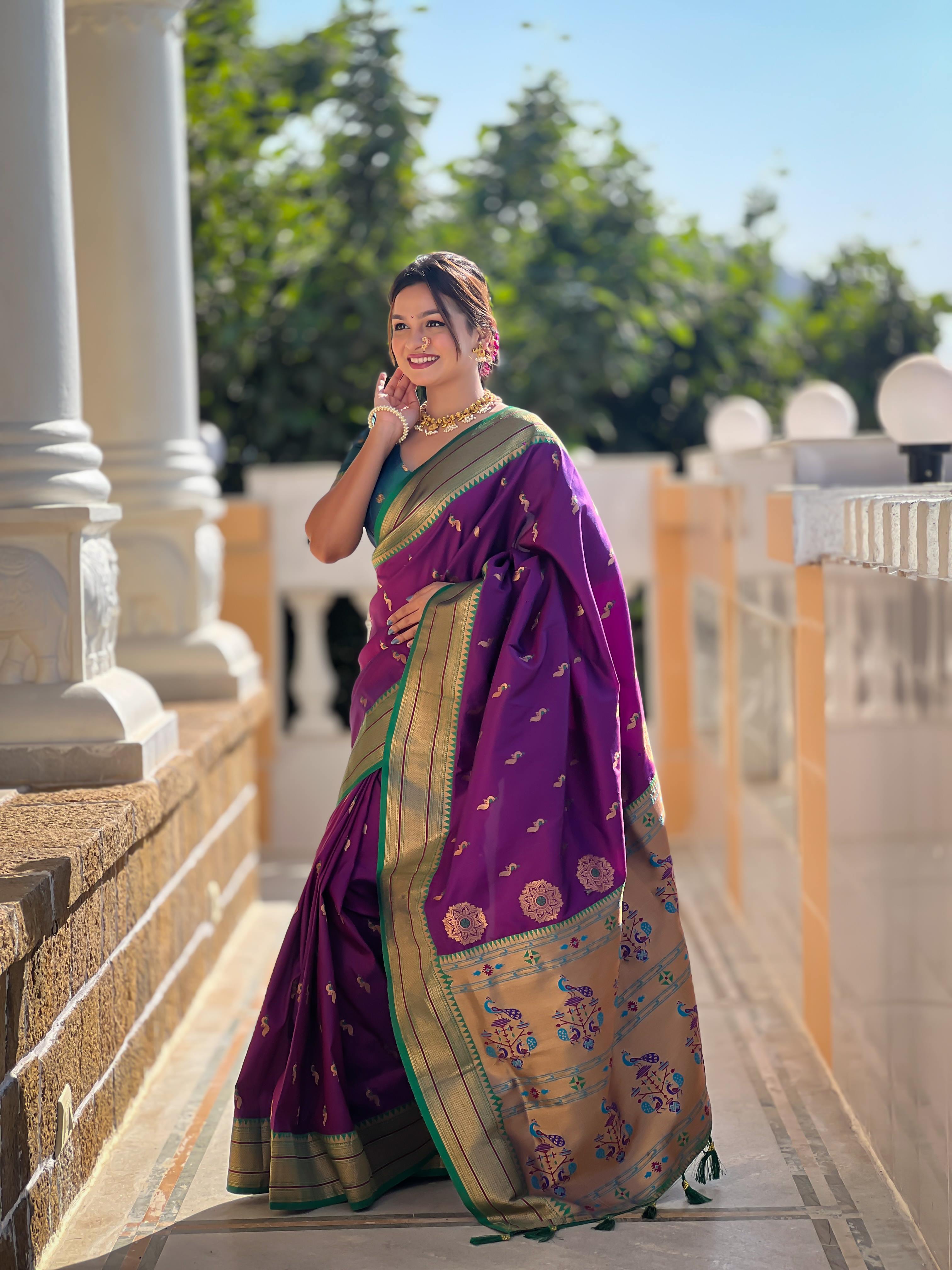 Wine Traditional Paithani Silk Saree with Tassels & Latkans – Includes Matching Blouse