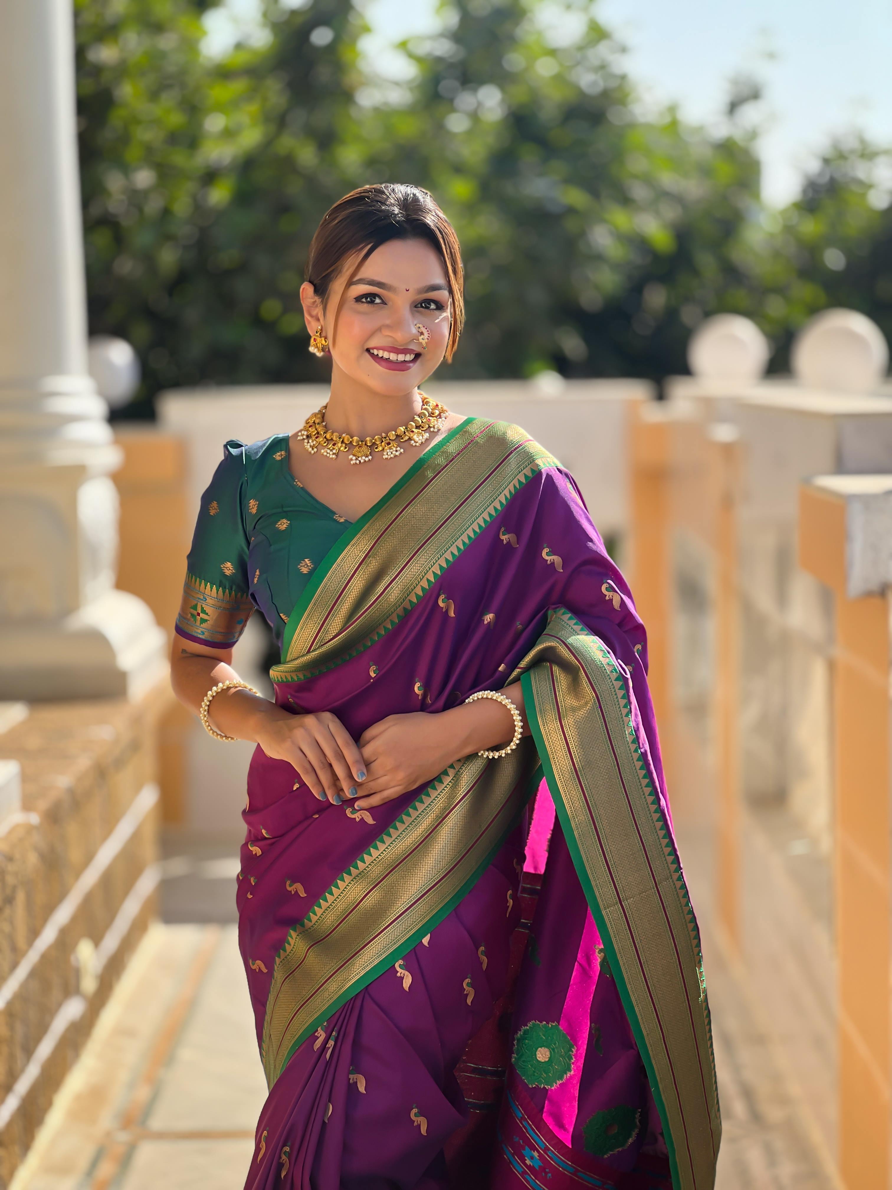 Wine Traditional Paithani Silk Saree with Tassels & Latkans – Includes Matching Blouse