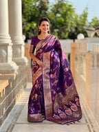 Wine Designer Banarasi Silk Saree for Women –  Woven Floral Saree with Blouse (Copy)