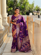 Wine Designer Banarasi Silk Saree for Women –  Woven Floral Saree with Blouse (Copy)