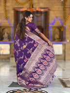 Wine Designer Banarasi Silk Saree for Women –  Woven Floral Saree with Blouse (Copy)