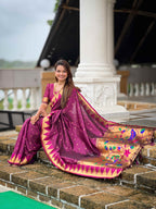 Wine Paithani Silk Saree with Meenakari Rich Pallu & Temple Weaving Border