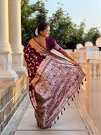 Wine Varni Fabrics Women's Traditional Banarasi Silk Saree with Woven Design & Blouse