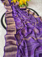 Elegant Banarasi Style purple Saree with Traditional Gold Woven Border and Motifs