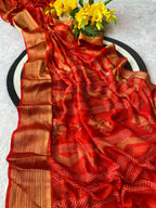 Elegant Banarasi Style Red  Saree with Traditional Gold Woven Border and Motifs