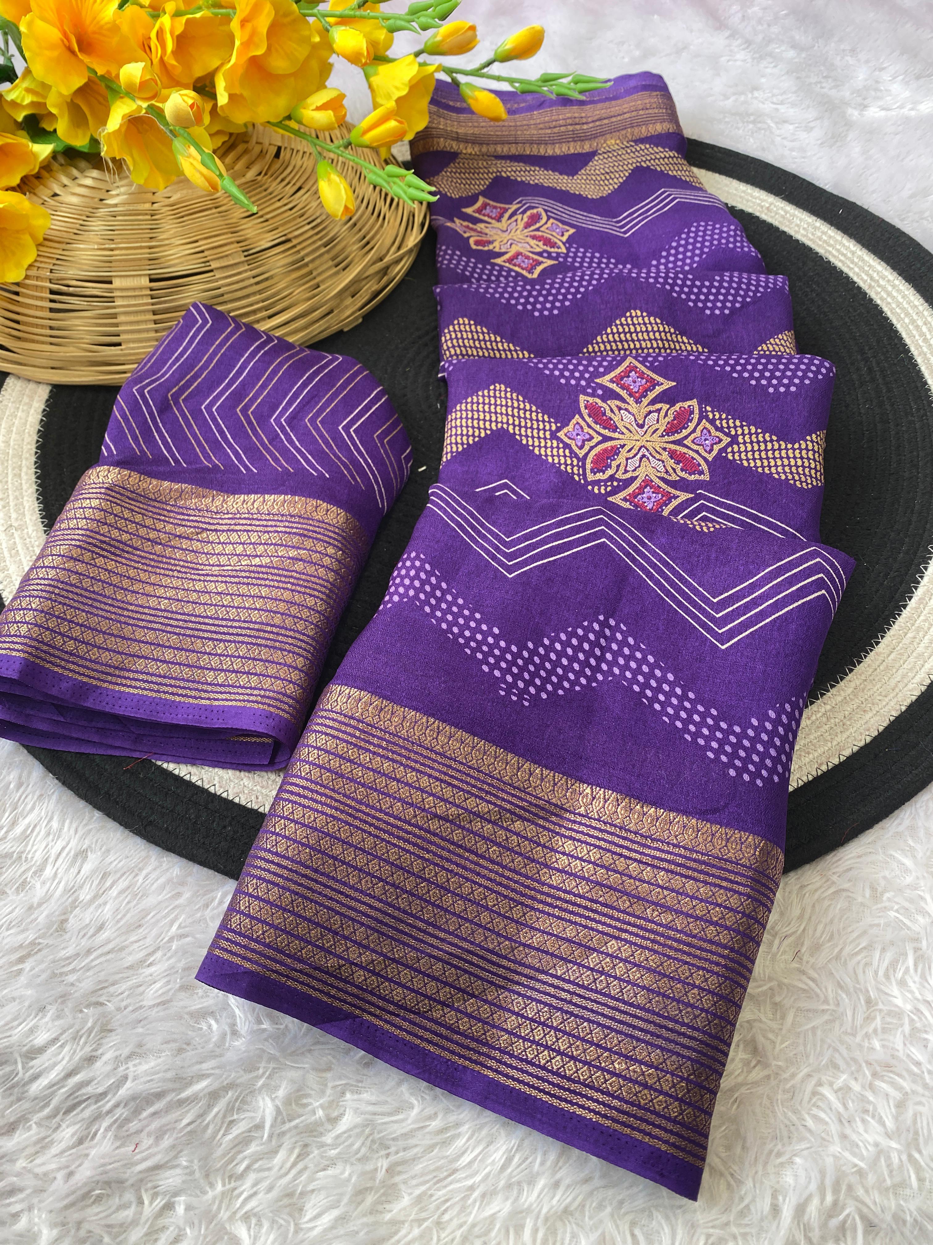 Elegant Banarasi Style purple Saree with Traditional Gold Woven Border and Motifs