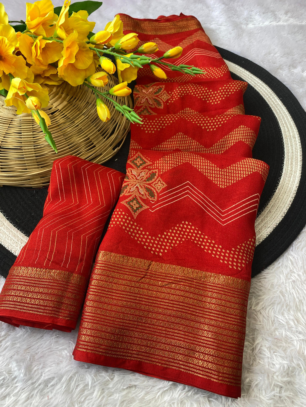 Elegant Banarasi Style Red  Saree with Traditional Gold Woven Border and Motifs