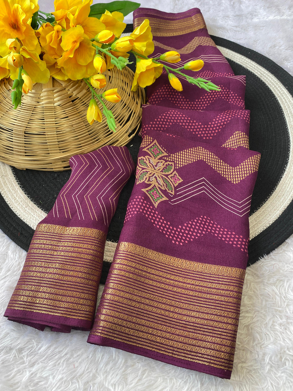 Elegant Banarasi Style Wine Saree with Traditional Gold Woven Border and Motifs