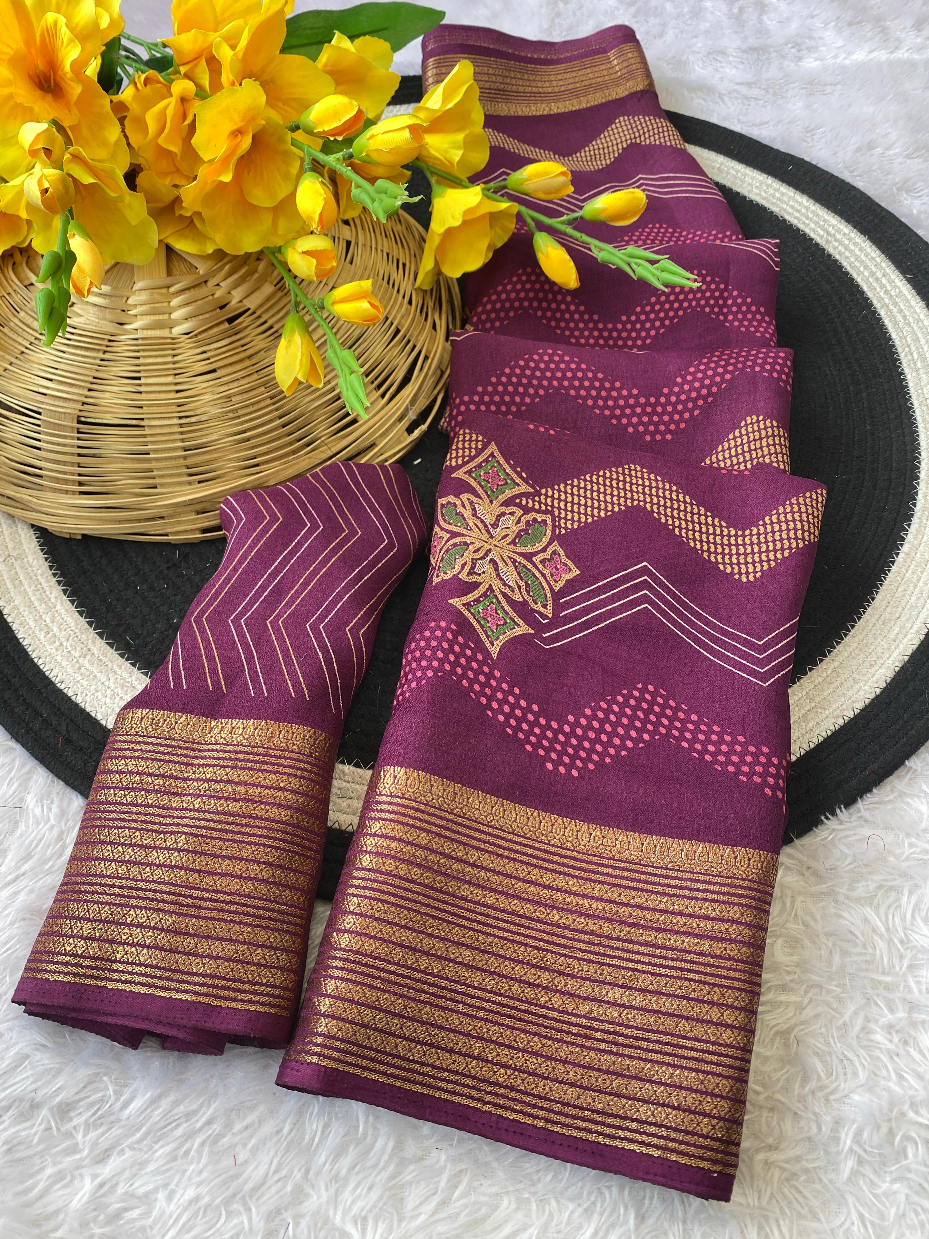 Elegant Banarasi Style Wine Saree with Traditional Gold Woven Border and Motifs