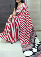 Latest Trendy Digital Printed Red Cinnon Silk Saree with Blouse for Parties Functions Festival Regural wear Saree for Girls and Ladies
