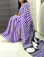 Latest Trendy Digital Printed Purple Cinnon Silk Saree with Blouse for Parties Functions Festival Regural wear Saree for Girls and Ladies